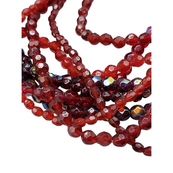 Vtg Red Multi-Strand Necklace Torsade Choker Small Beaded Simulated Crystals 20" - Picture 8 of 8